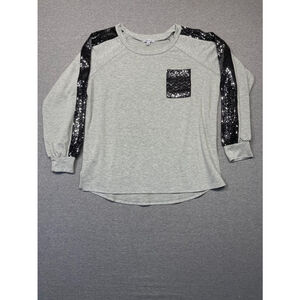 Women's White Birch Gray & Black Sequined Long Sleeve Shirt Size S